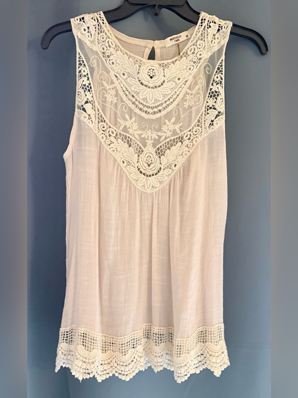 Vintage Miss Kelly 1999 Ivory Crochet Lace Sleeveless Blouse, SZ Med